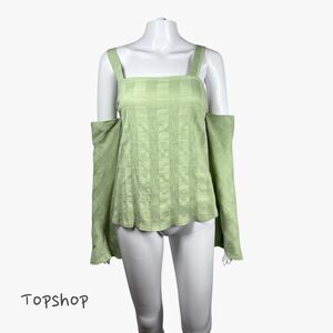 Topshop Women's Textured Cold Shoulder Long Sleeve Top in Sage Green Size 8